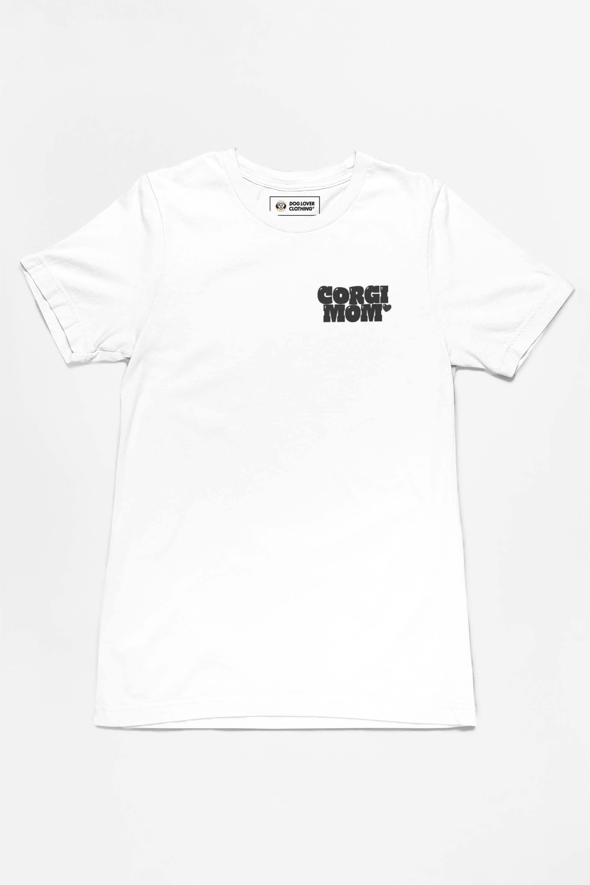 The Corgi Mom Ultimate Tribute T-Shirt by Dogloverclothing.com boasts COACH MOM in bold black letters on premium fabric, ensuring comfort and style for every proud Corgi Mom. Displayed on a plain white background, this white tee is perfect for showcasing your corgi love.