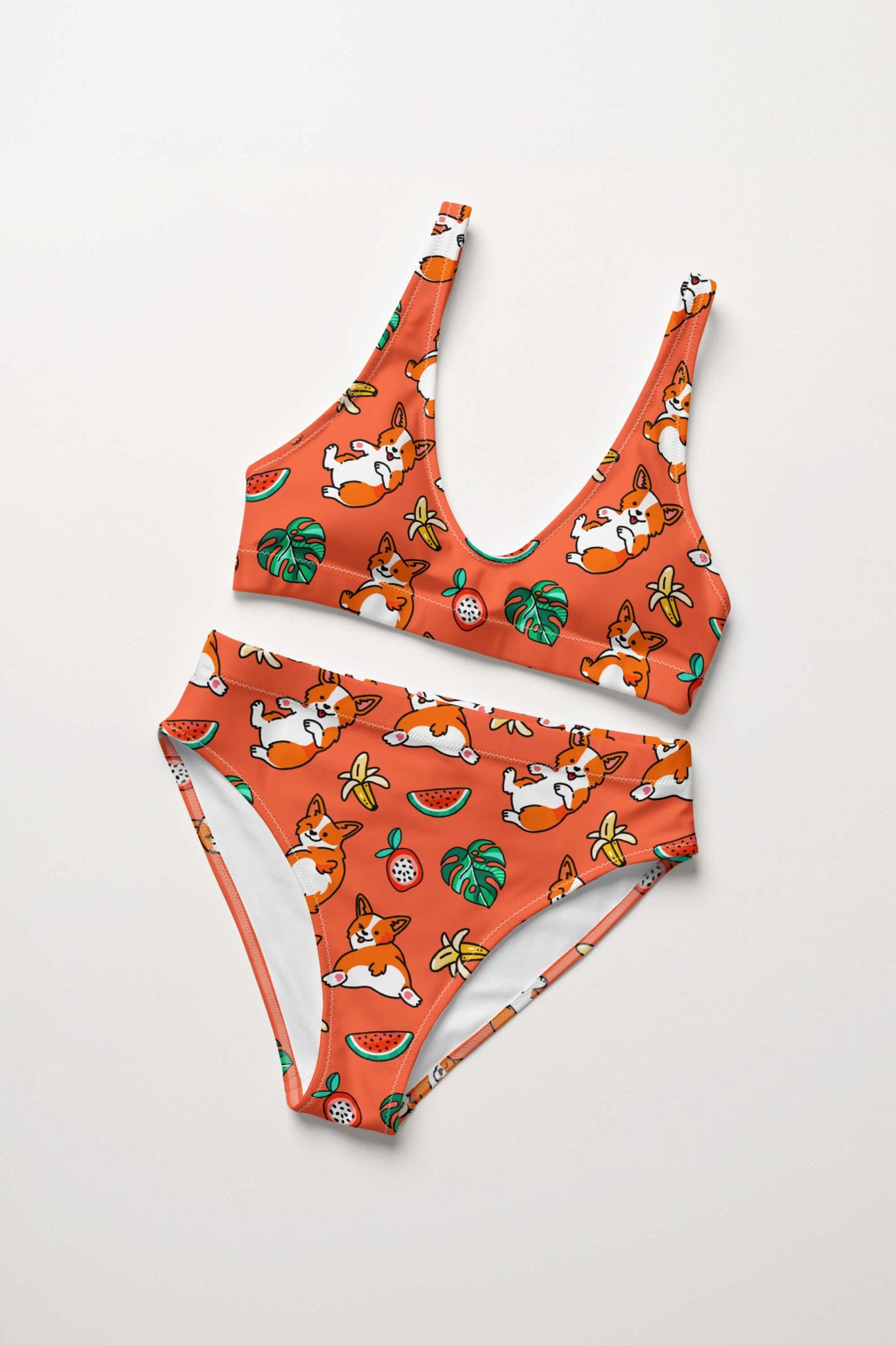 Tropical Corgi Splash Premium High-Waisted Bikini - Dogloverclothing.com