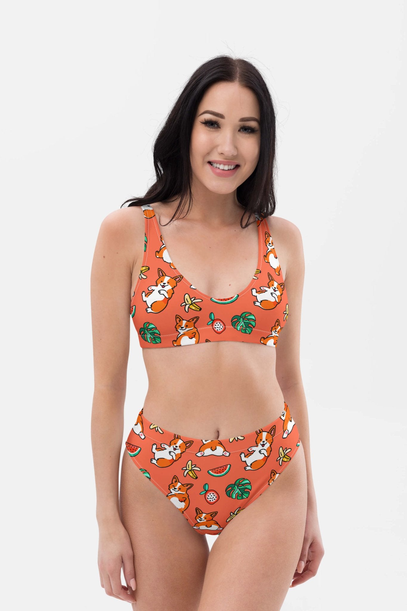 Tropical Corgi Splash Premium High-Waisted Bikini - Dogloverclothing.com