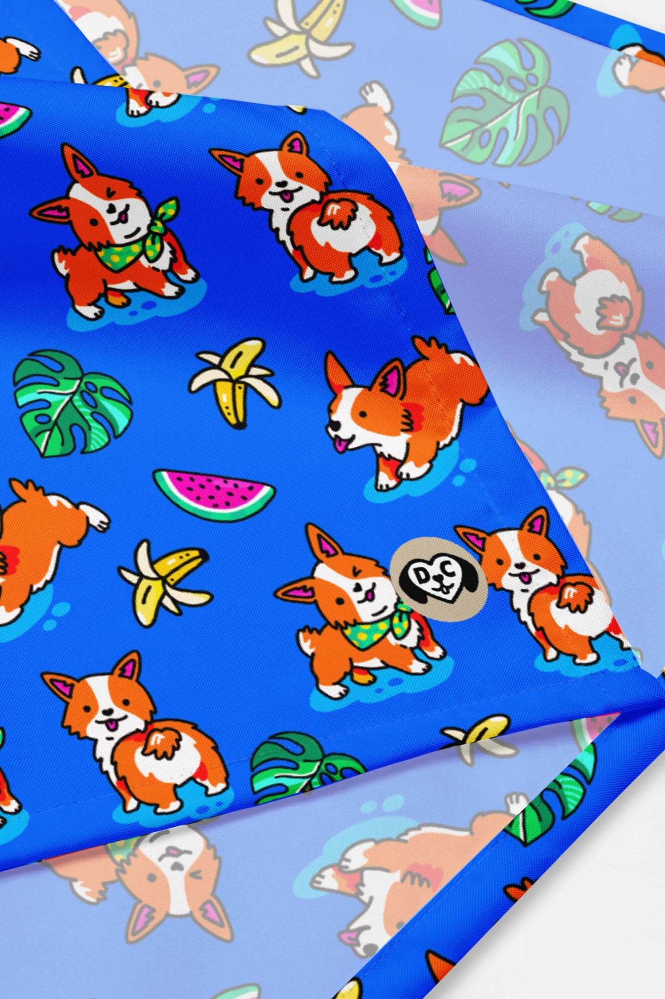 Tropical Corgi Paradise Pet Bandana Blue.