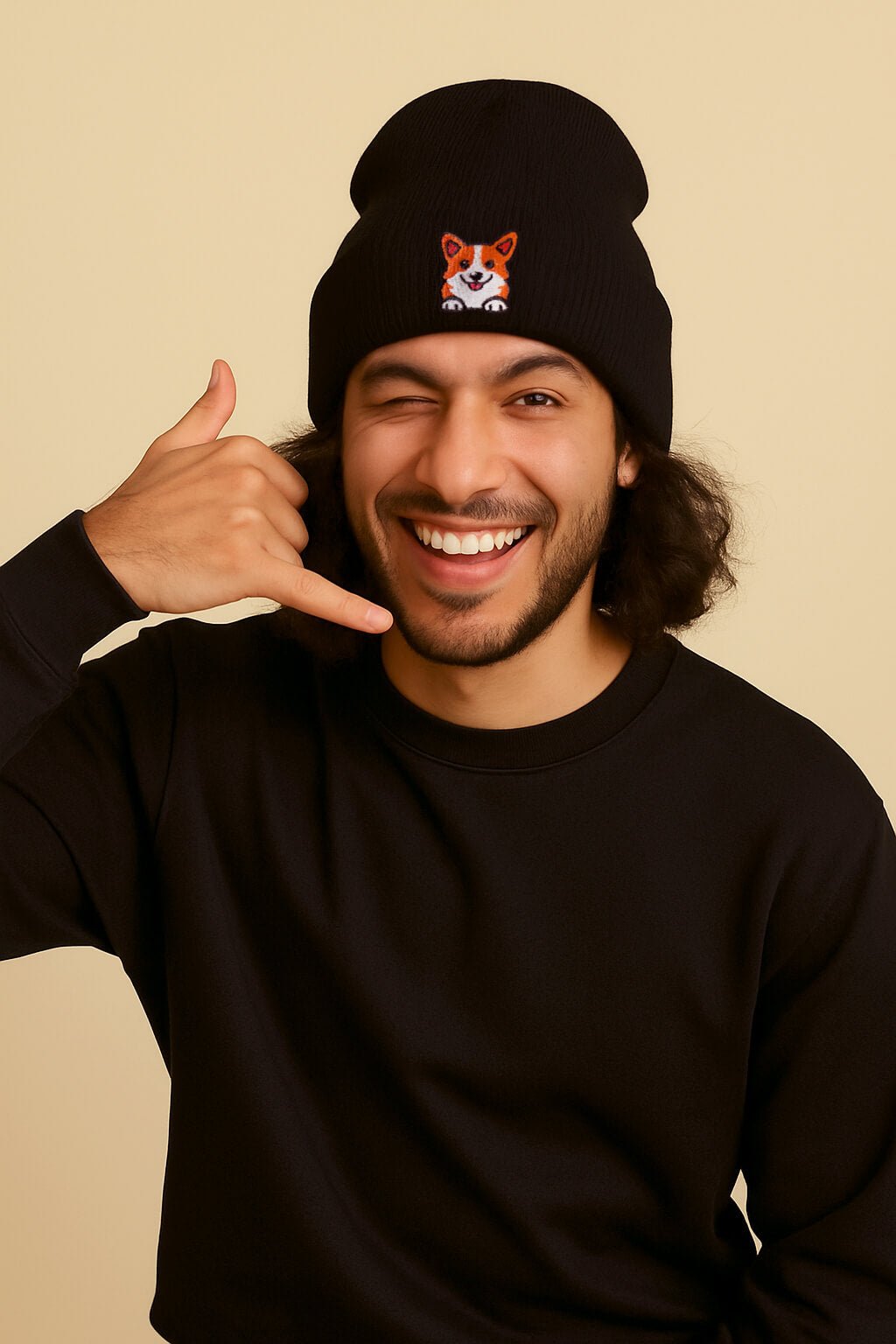 Cozy Corgi Patch Beanie.