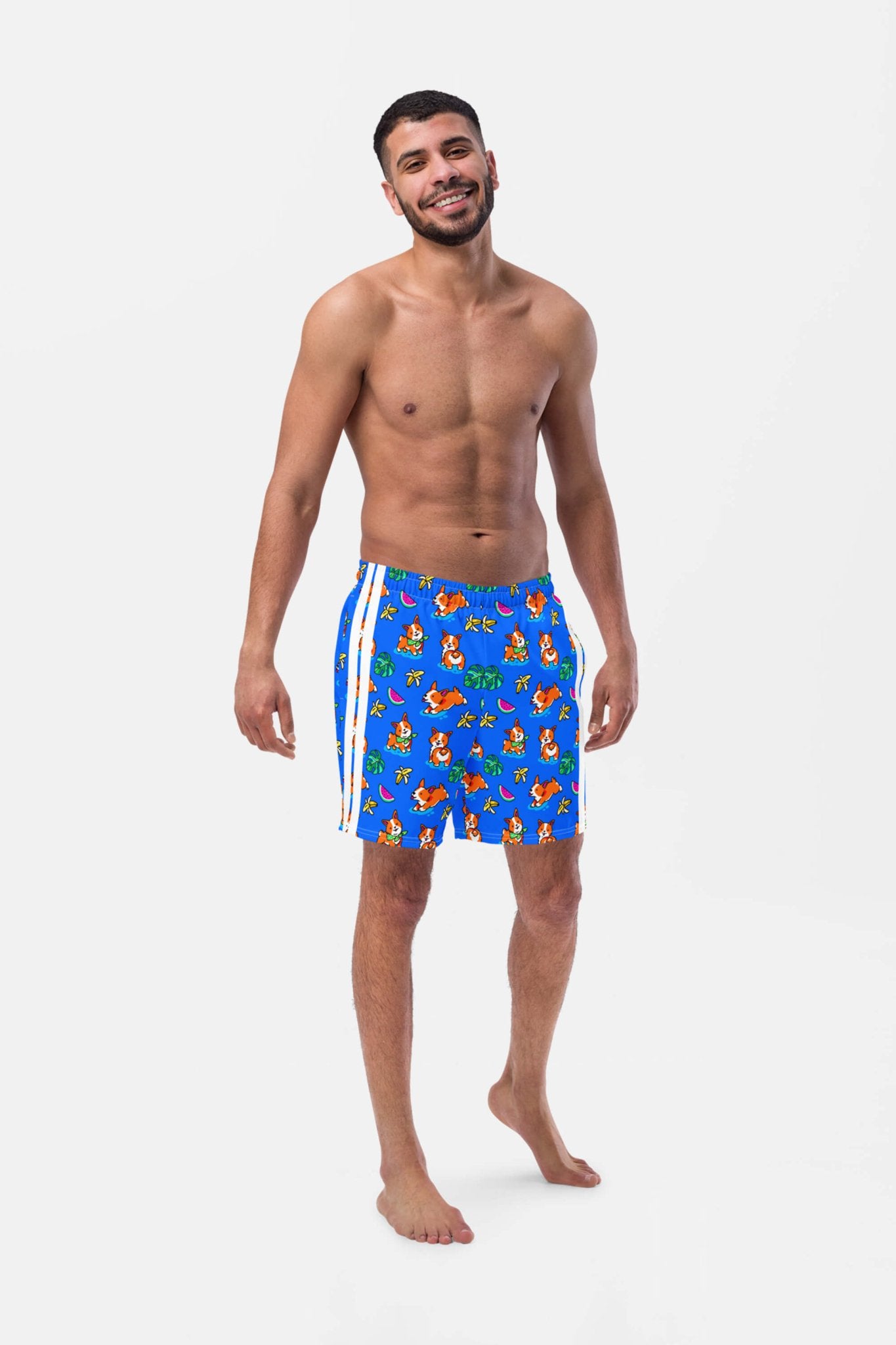 Tropical Corgi Beach Party Premium Swim Shorts.