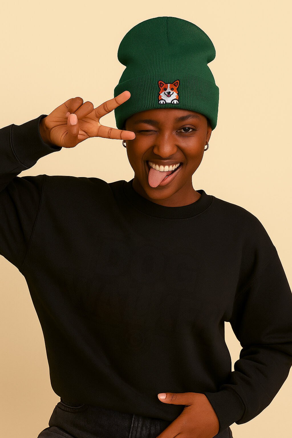 Cozy Corgi Patch Beanie.