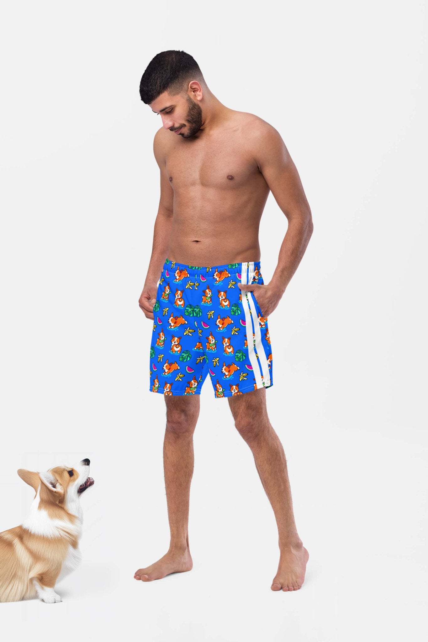 Tropical Corgi Beach Party Premium Swim Shorts.