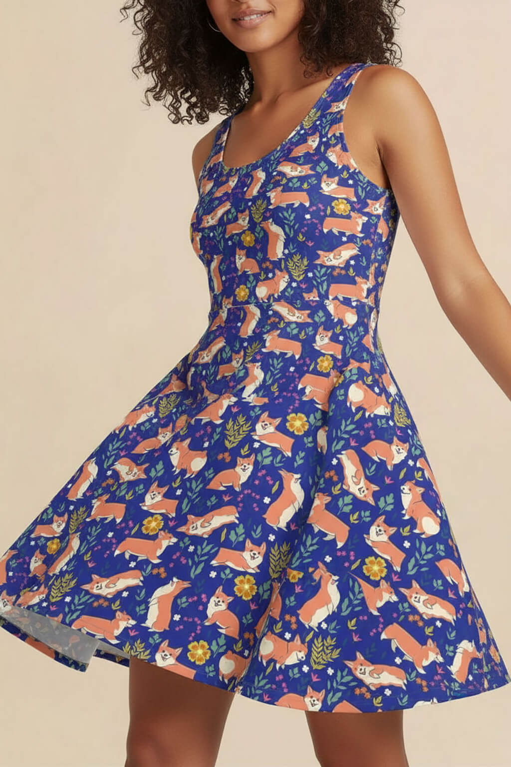 Cute Corgi Floral Summer Dress