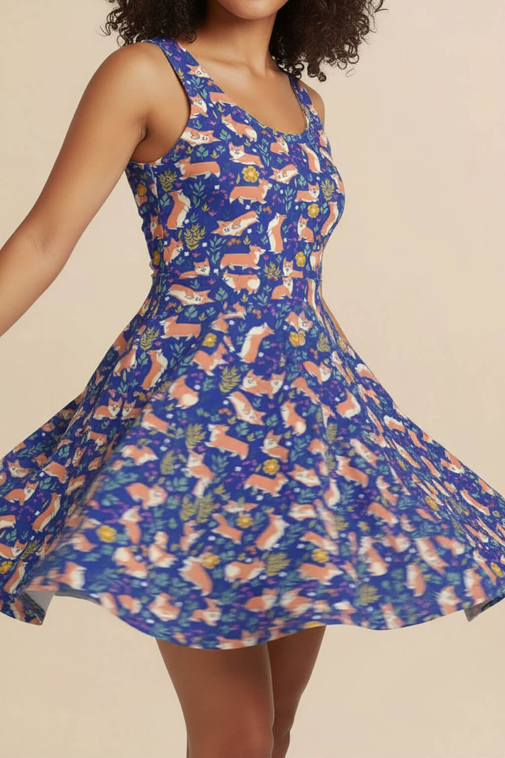 Cute Corgi Floral Summer Dress