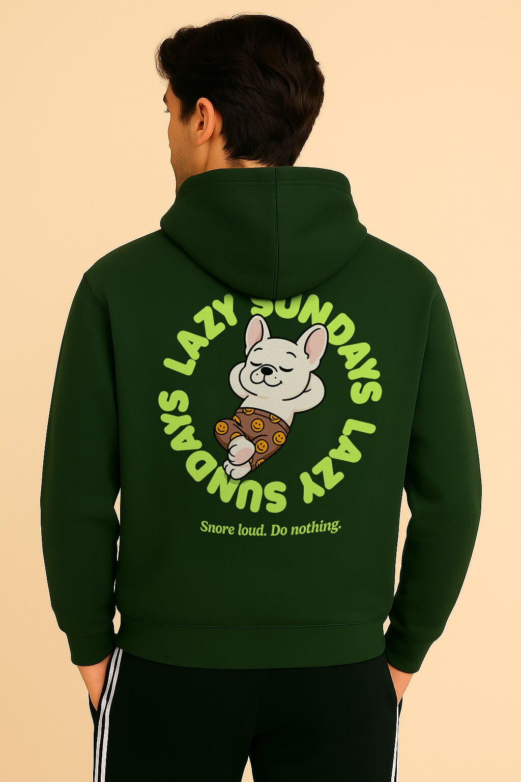 Cozy Lazy Sundays Unisex Frenchie Hoodie.