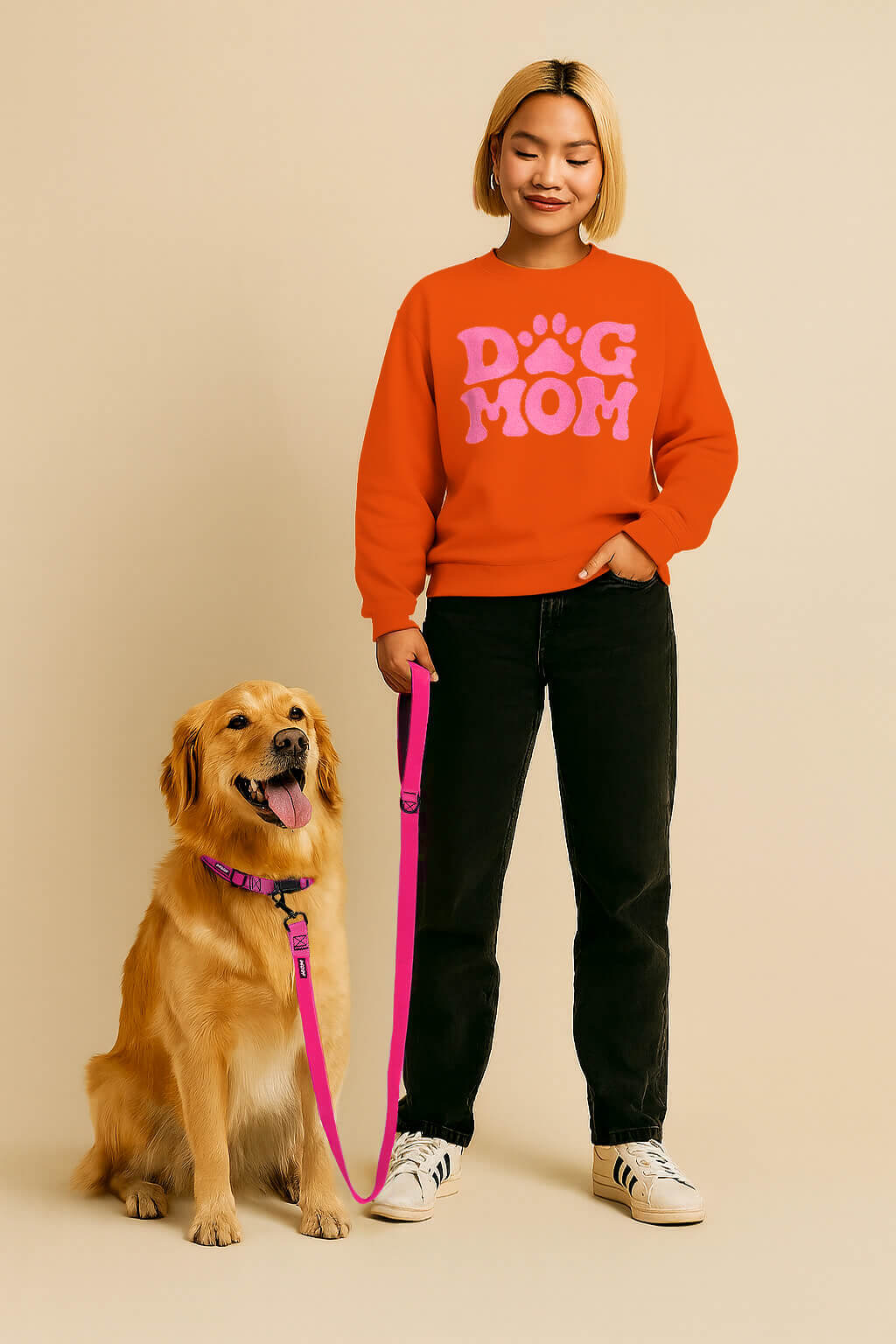 Neon Pink Dog Collar & Leash Set - WOOF