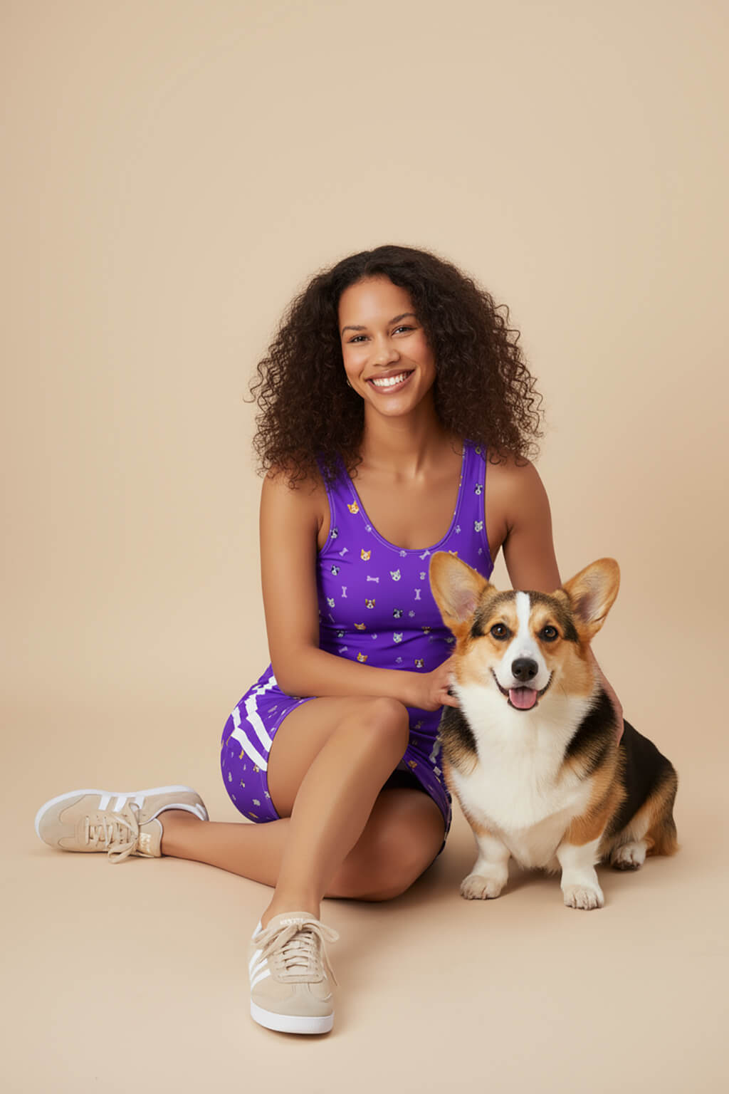 Violet Corgi Vibes Bodycon Dress - WOOF