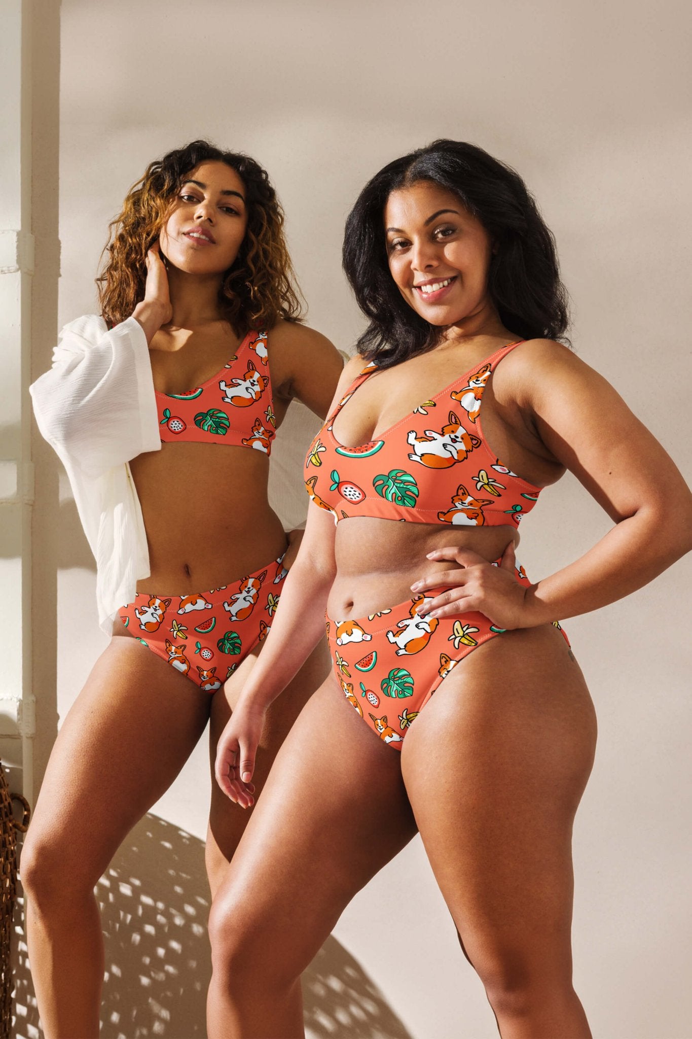 Tropical Corgi Splash Premium High-Waisted Bikini - Dogloverclothing.com