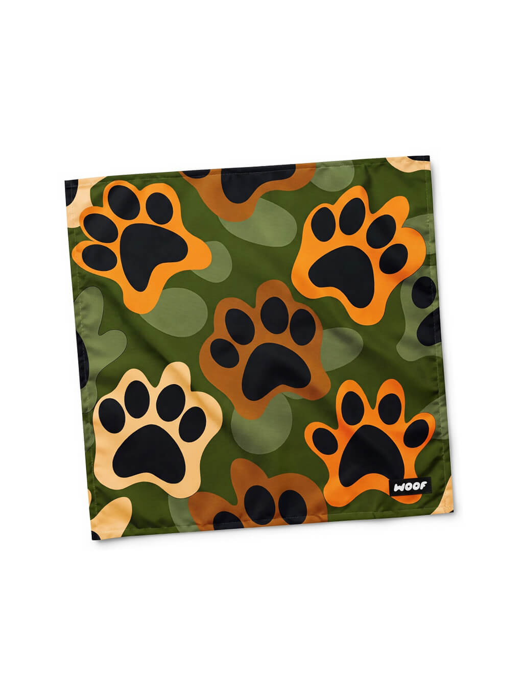 Camo Dog Bandana from WOOF, front view of the print
