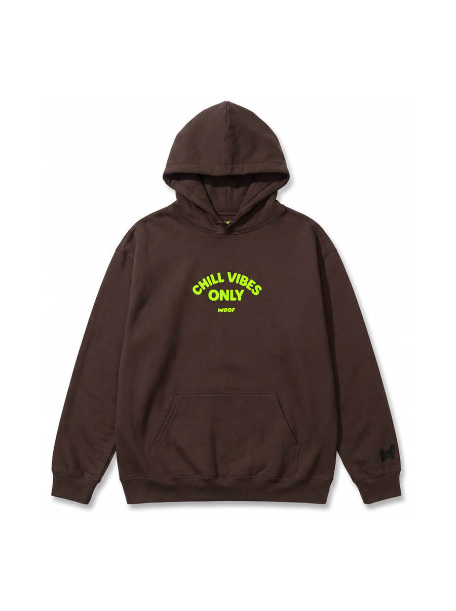 Brown Chill Vibes Only French Bulldog Hoodie from WOOF, front view of the print
