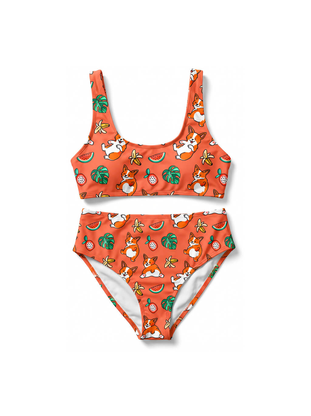Tropical Corgi Splash High Waisted Bikini