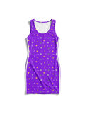 Purple Violet Corgi Vibes Bodycon Dress from WOOF, front view of the all over print