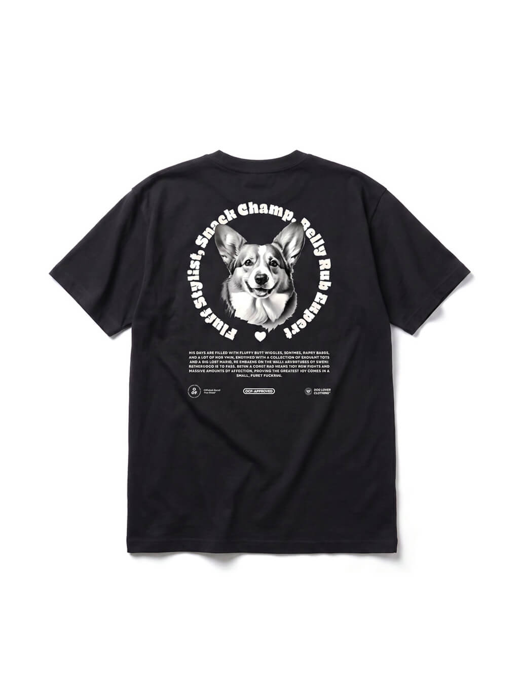 Back of the black Corgi Dad Tribute T-Shirt from WOOF