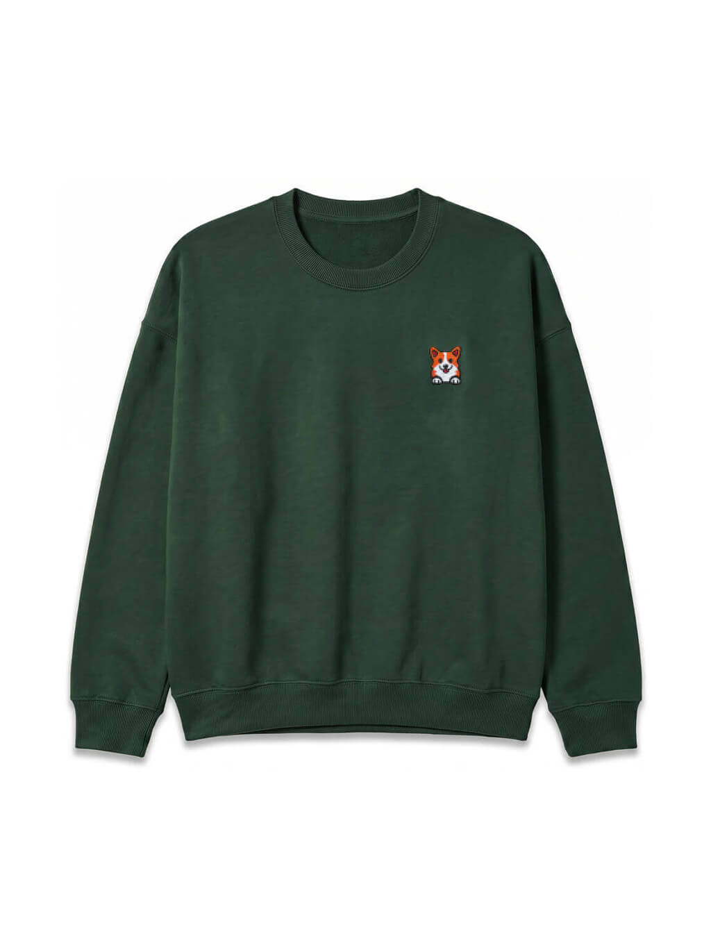Green Embroidered Corgi Sweatshirt from WOOF, alternate front view