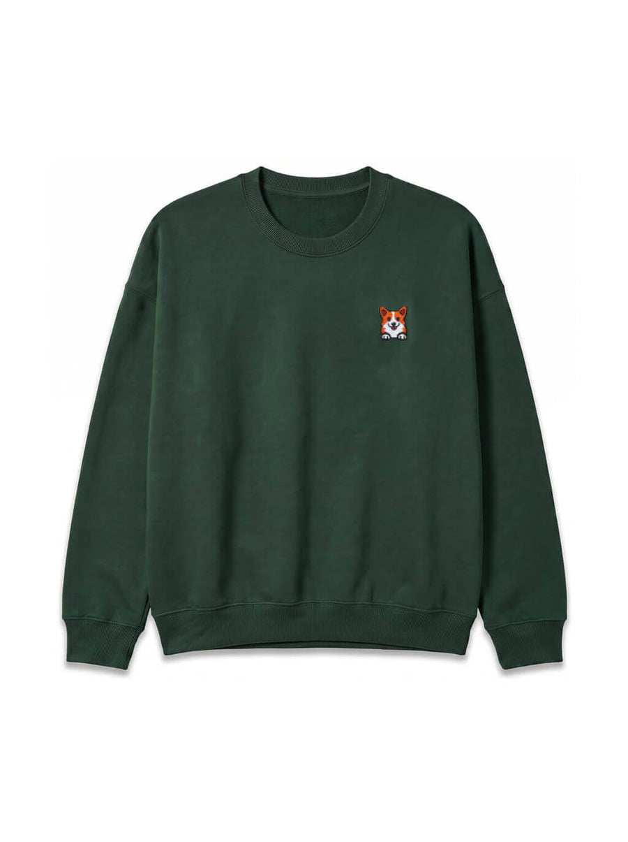 Green Embroidered Corgi Sweatshirt from WOOF, alternate front view