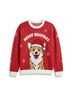 Red Corgi Christmas Knitted Sweatshirt from WOOF, front view of the knitted pattern