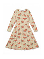 Cozy Corgi Long Sleeve Midi Dress