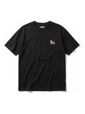 Black corgi patch embroidered T-Shirt from WOOF, front view of the patch