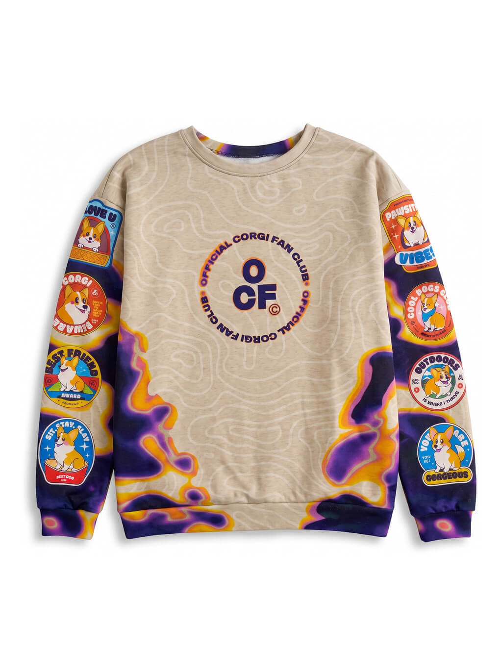 Beige Corgi Couture Embroidered Sweatshirt from WOOF, alternate front view