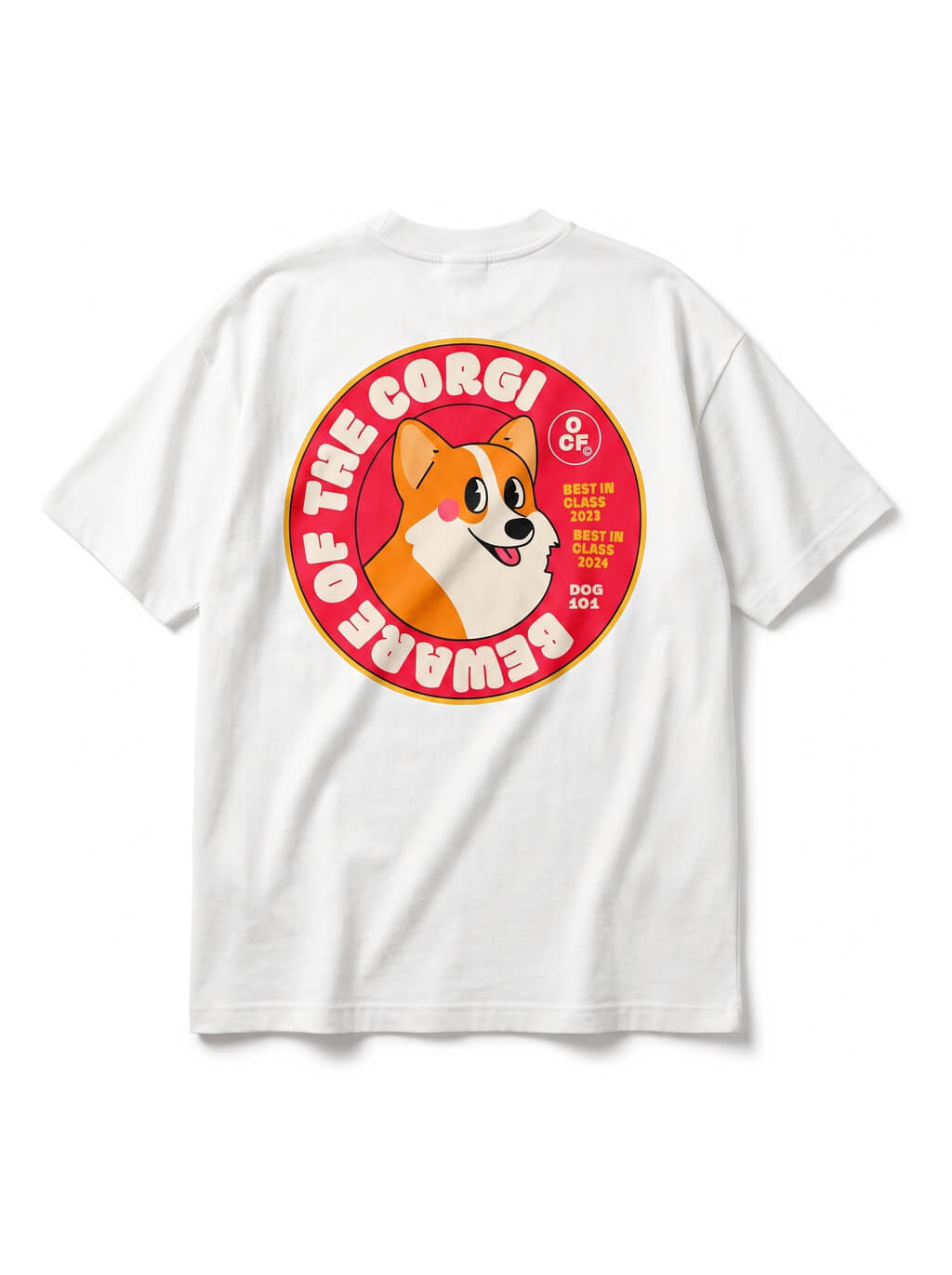 Back of the white Official Corgi Fan Club T-Shirt from WOOF