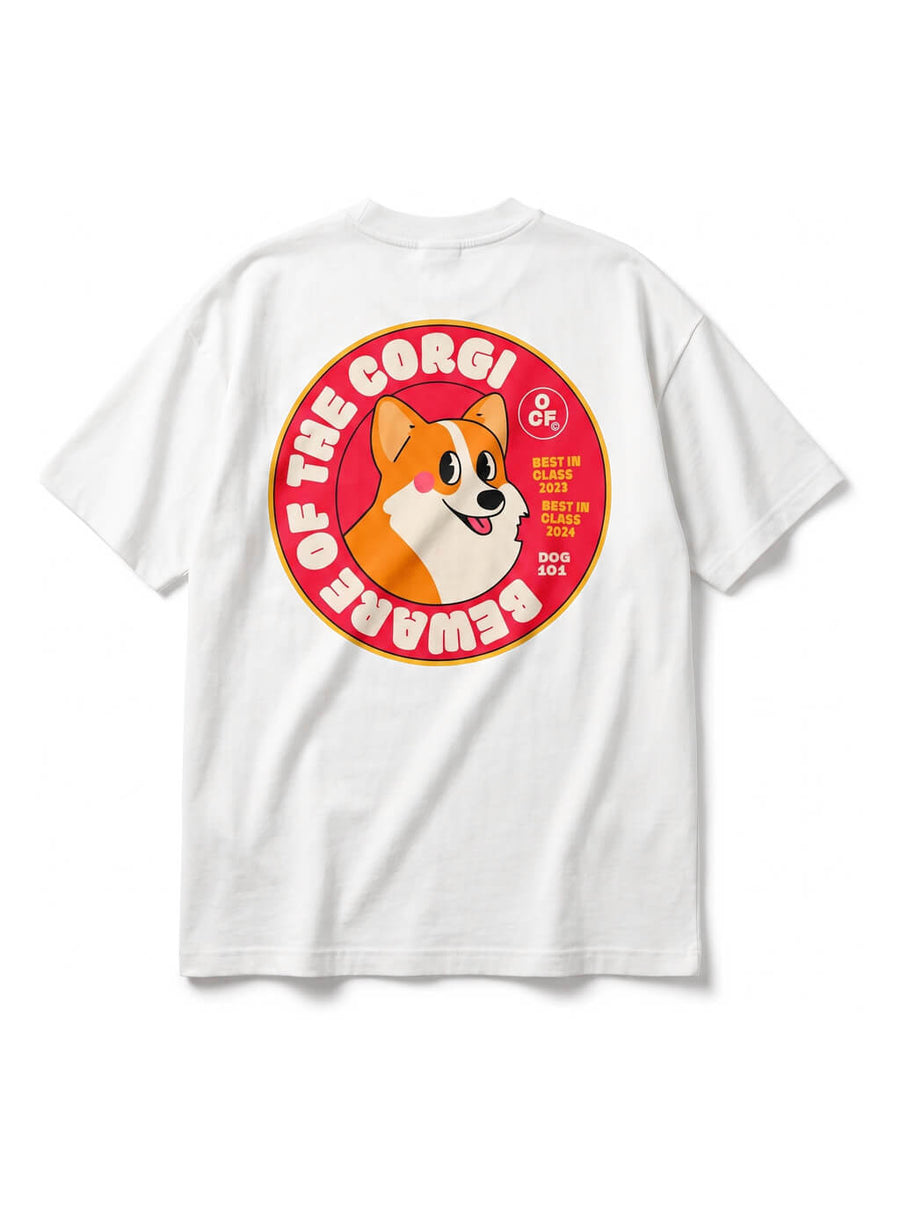 Back of the white Official Corgi Fan Club T-Shirt from WOOF