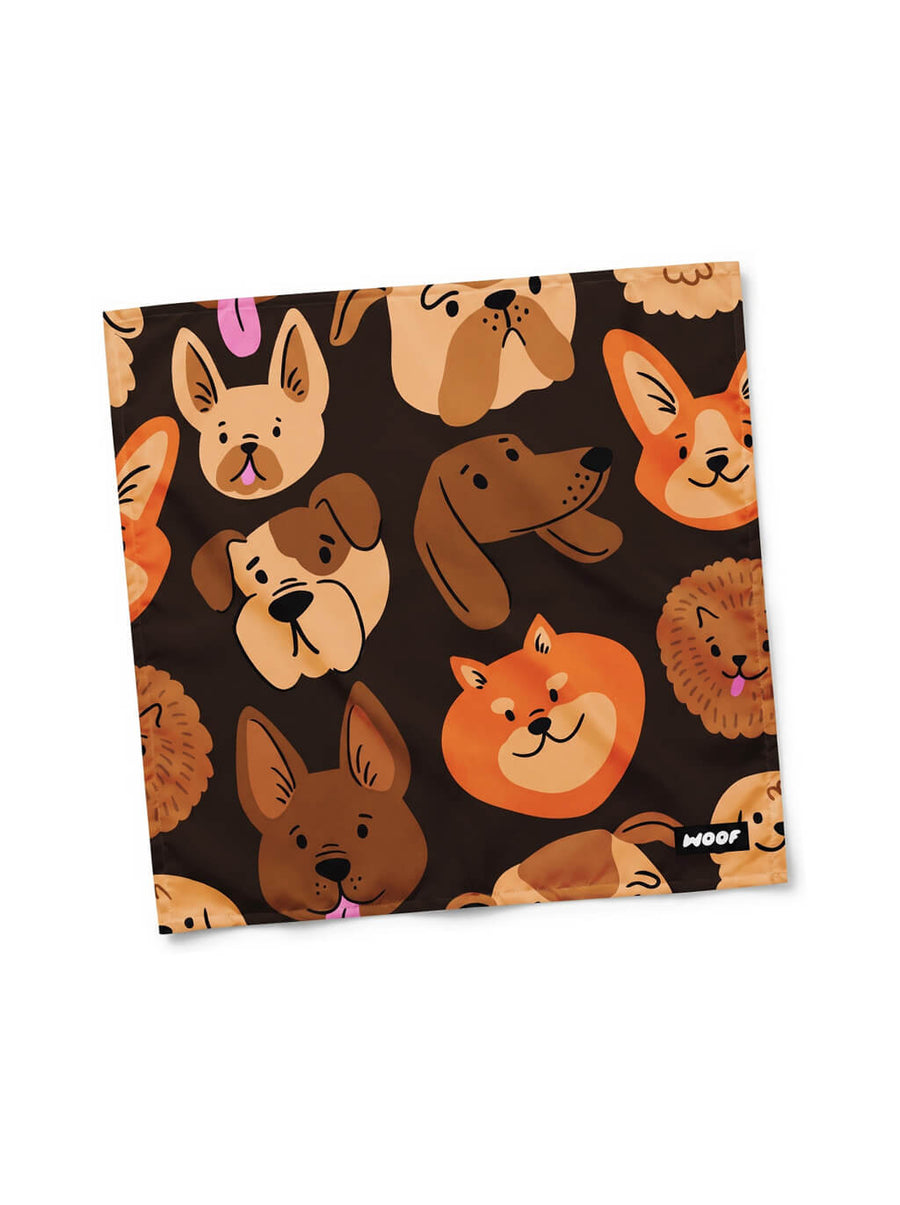 Black Designer Dogs Bandana from WOOF, front view of the print