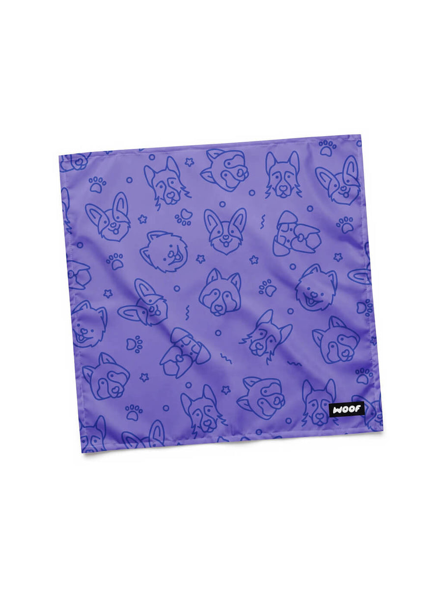 Lavender Dog Art Bandana from WOOF, front view of the print