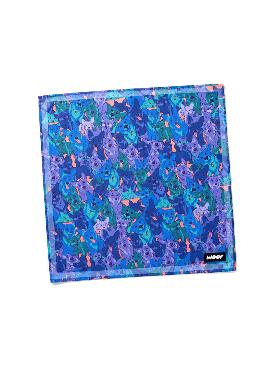 Lilac Dreamy Blues Dog Bandana from WOOF, front view of the print