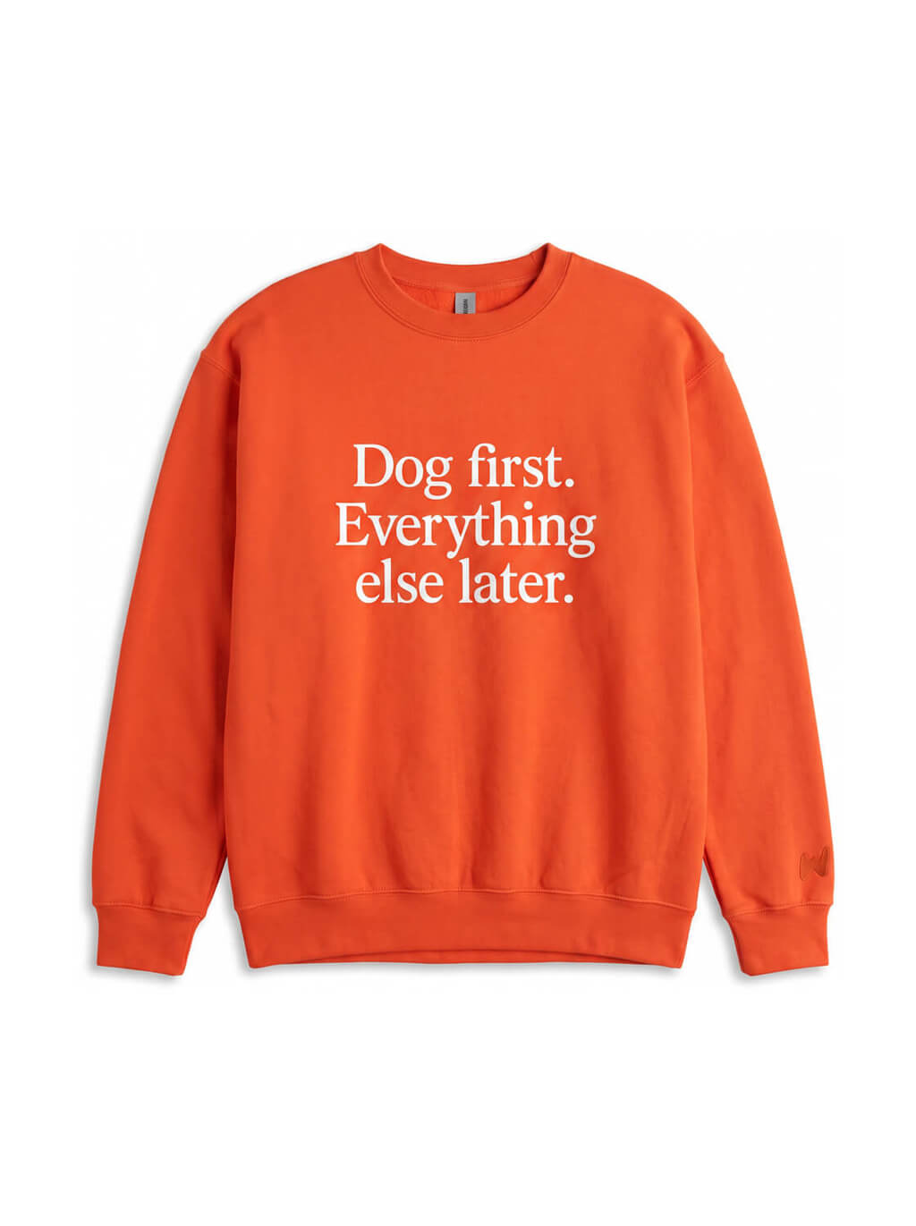 Orange Dog First Statement Sweatshirt from WOOF, front view of the print