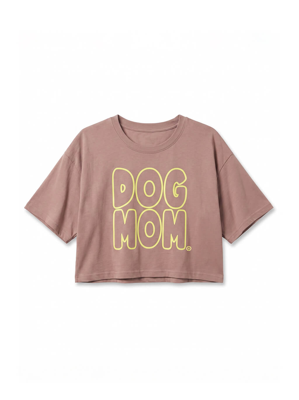 Brown Oversized Dog Mom Crop Top from WOOF, front view of the print