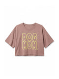 Brown Oversized Dog Mom Crop Top from WOOF, front view of the print