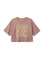 Brown Oversized Dog Mom Crop Top from WOOF, front view of the print