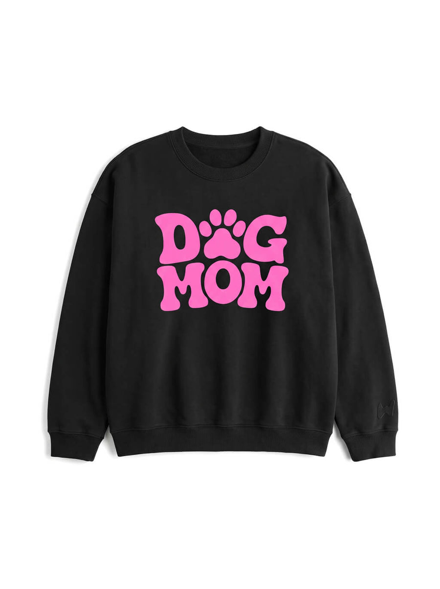Black Dog Mom Sweatshirt from WOOF, front view of the print