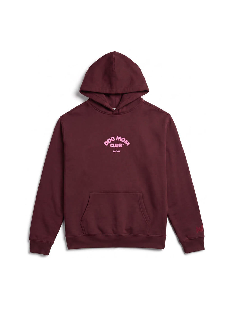 Red Diehard Dog Moms Club Crop Hoodie from WOOF, front view of the print