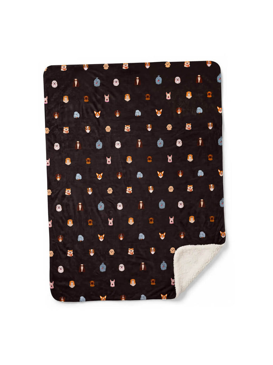 Black Doggy Dreams Sherpa Dog Blanket from WOOF, front view