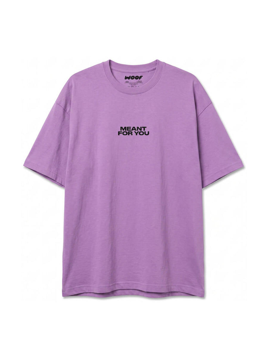 Lilac This Is Meant For You Dog T-Shirt from WOOF, front view of the print