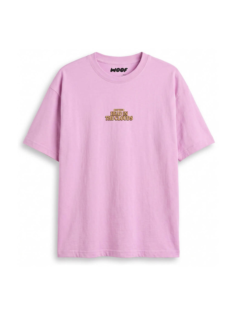 Lilac Head in the Clouds Dog T-Shirt from WOOF, front view of the print