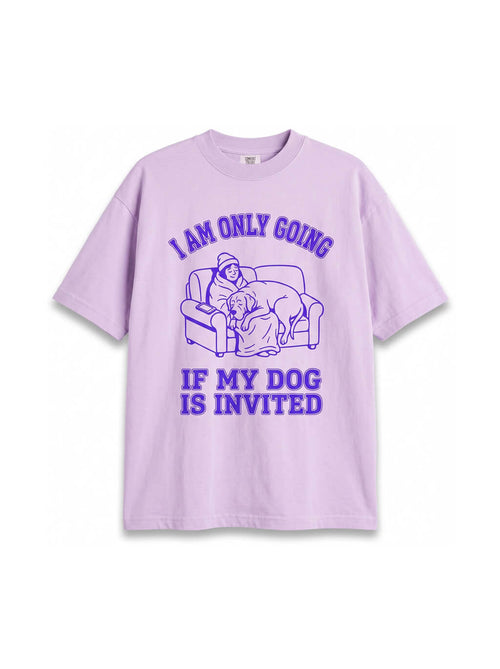 Lilac Funny Dog T-Shirt from WOOF, front view of the print