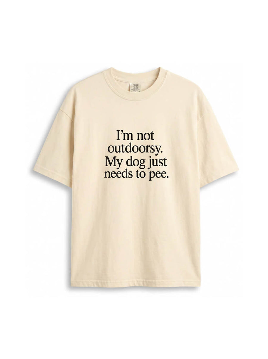 Off white Funny Dog Heavyweight T-Shirt from WOOF, front view of the print