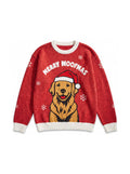 Red Golden Retriever Christmas Sweater from WOOF, front view of the knitted pattern