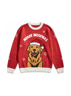 Red Golden Retriever Christmas Sweater from WOOF, front view of the knitted pattern