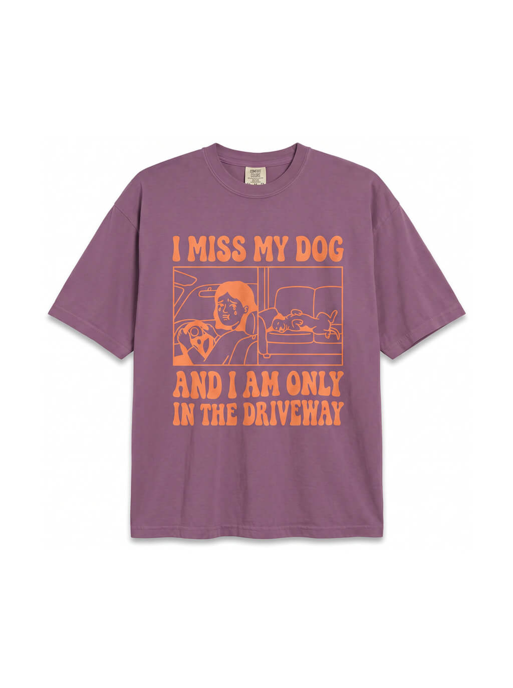 Berry I Miss My Dog T-Shirt from WOOF, front view of the print