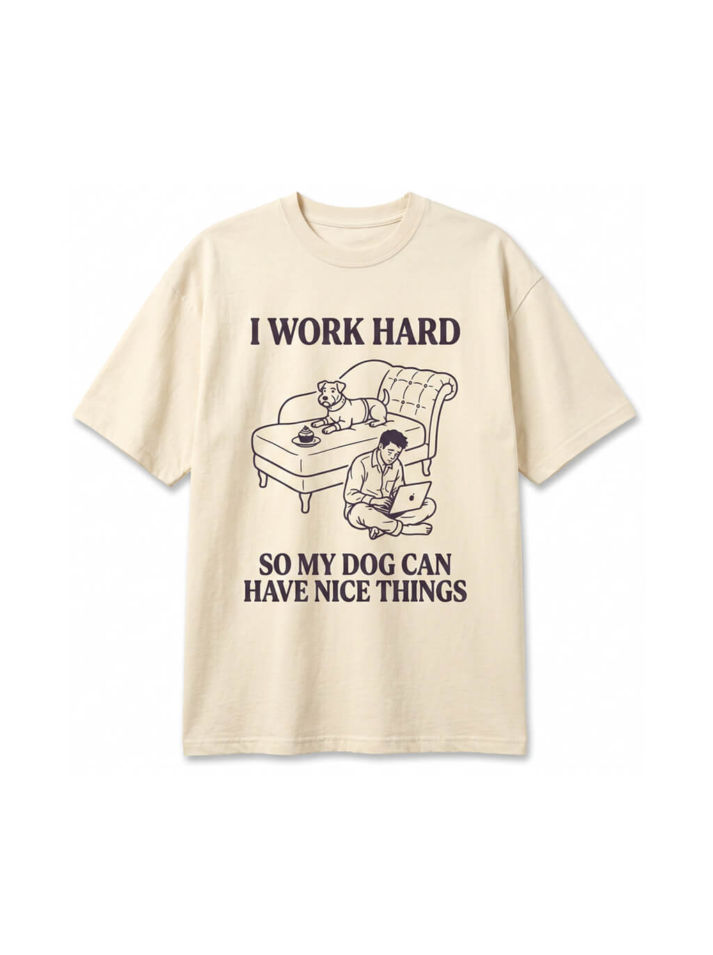 Beige Nice Dog T-Shirt from WOOF, front view of the print