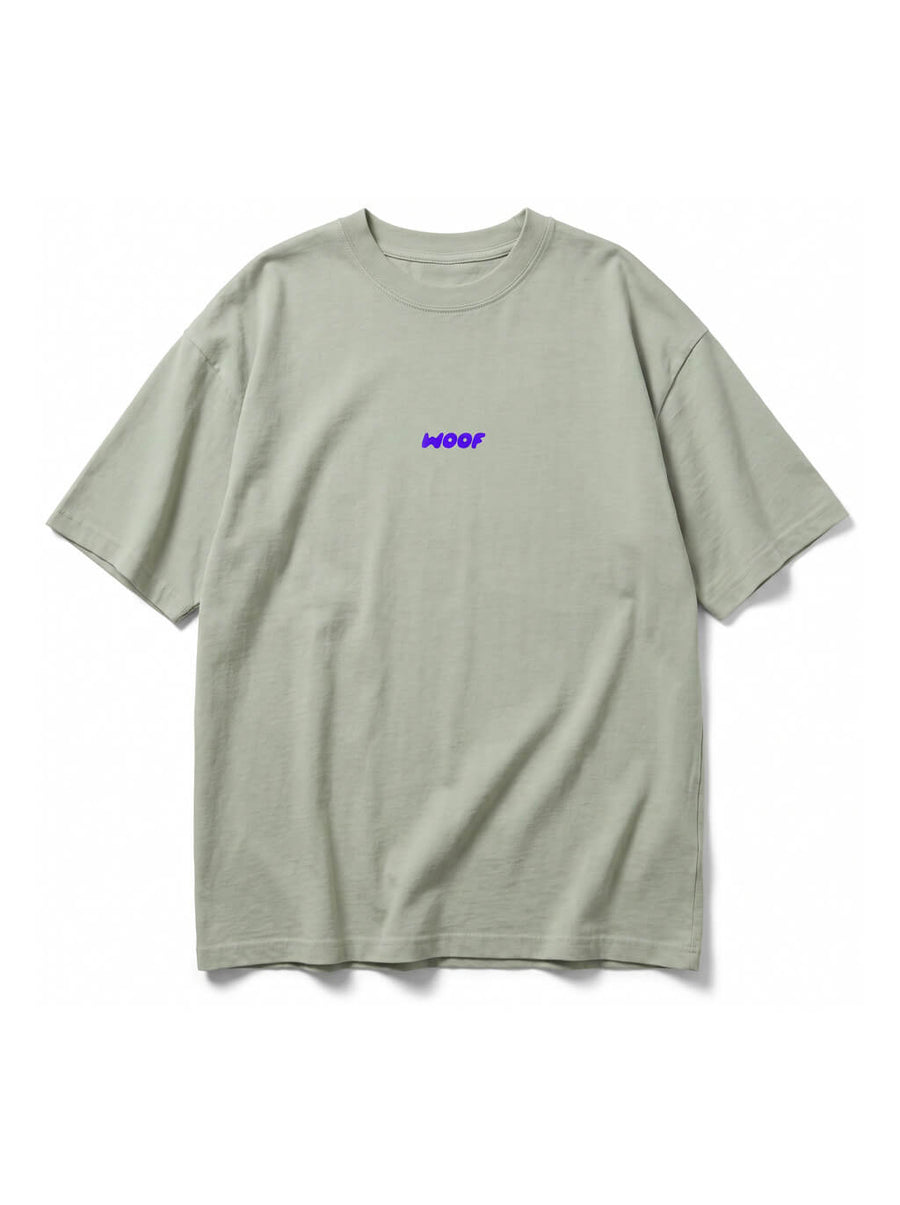 Mint green Sleeping Dog T-Shirt from WOOF, front view of the print