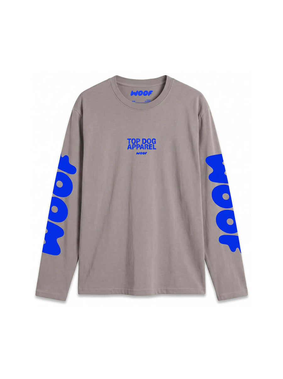 Grey Top Dog Apparel Long Sleeve T-Shirt from WOOF, front view