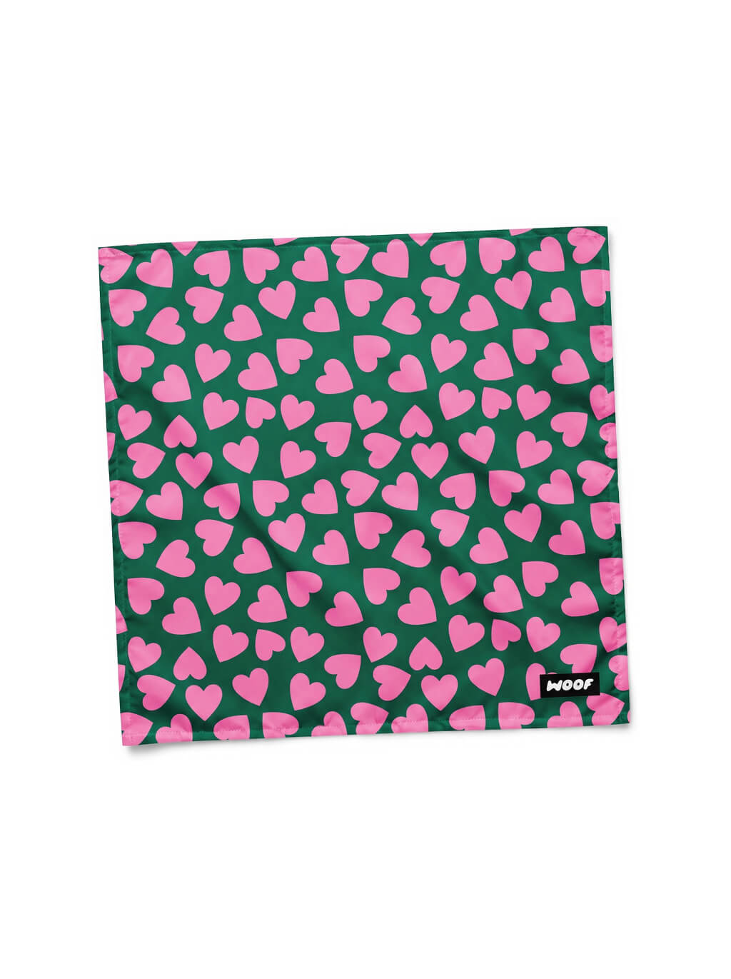 Green Valentine's Day Dog Bandana from WOOF, front view of the print