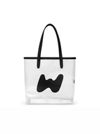 Clear WOOF dog tote bag, front view with the printed logo