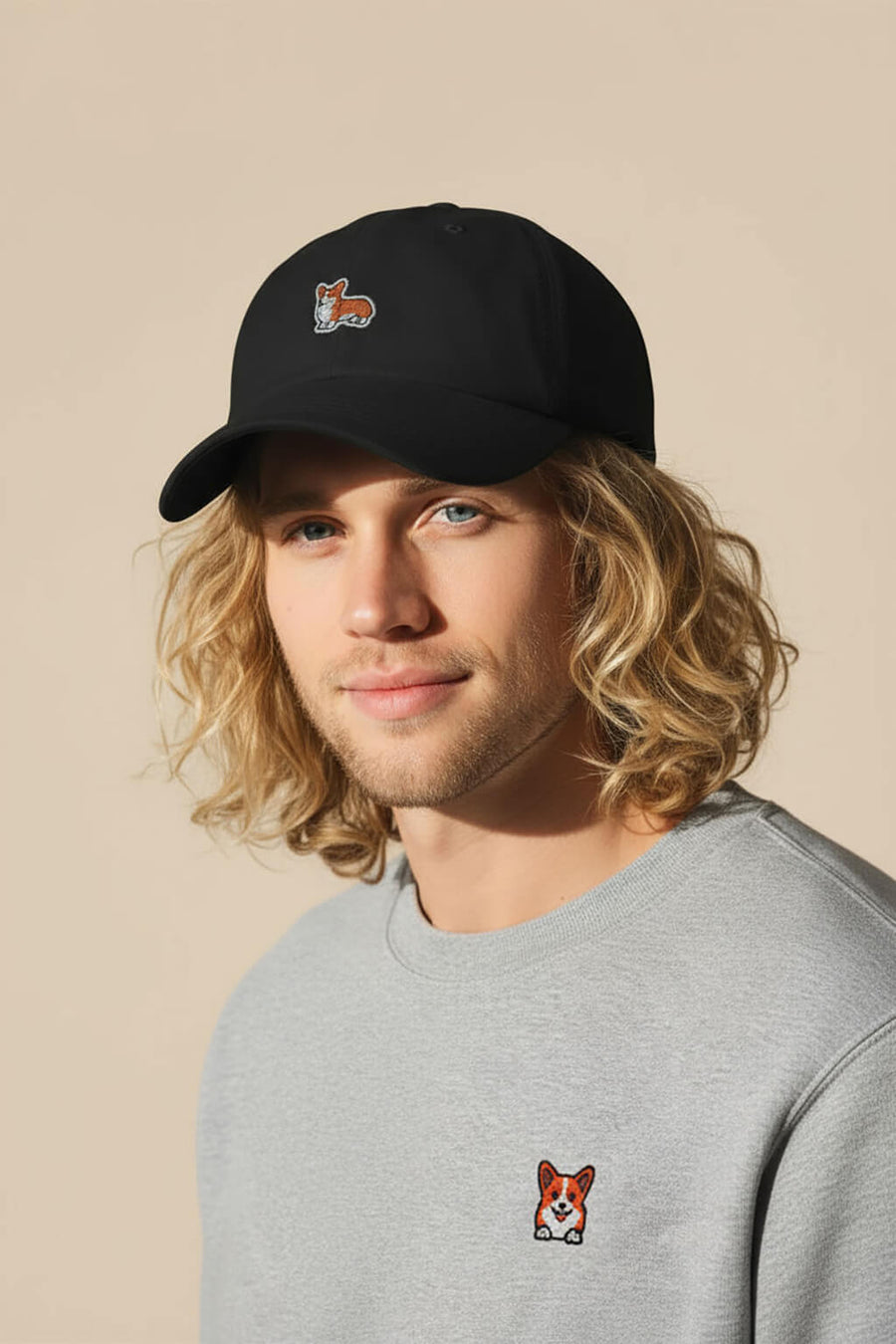 Black Iconic Corgi Baseball Cap from WOOF with the embroidered corgi